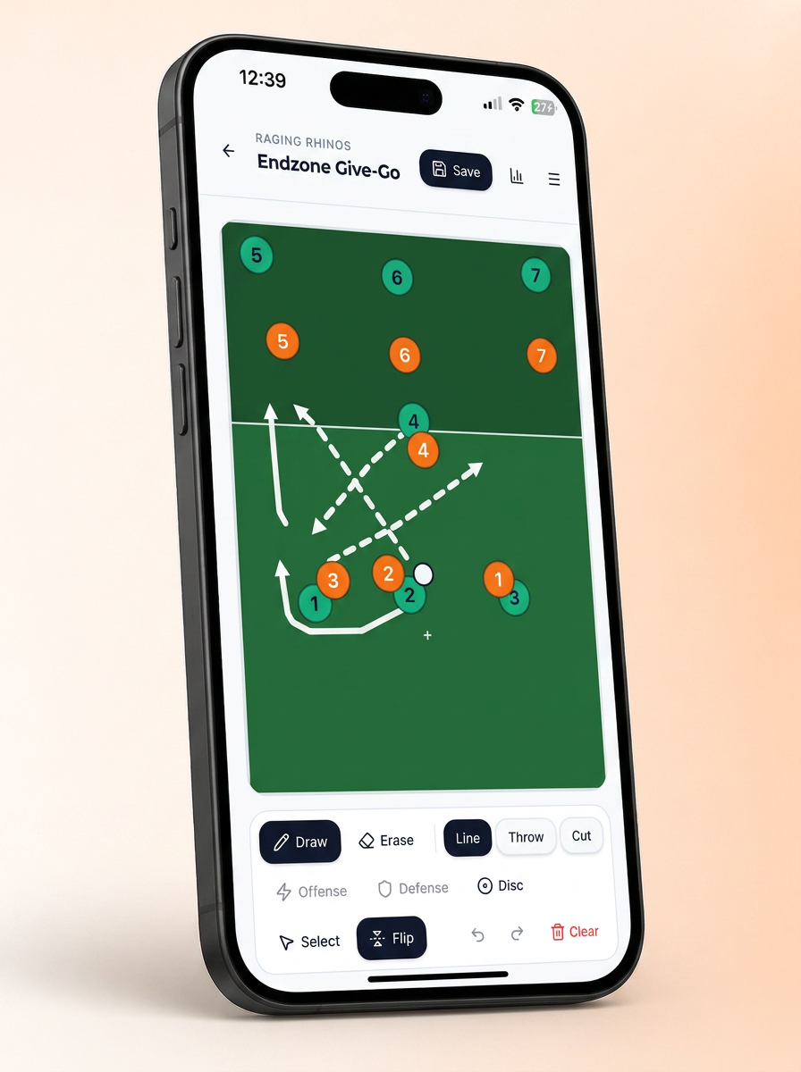 Playbook editor with players on a field diagram and route arrows.